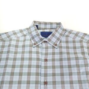 David‎ Donahue Shirt Mens Large 16.5 Fusion Green Brown Blue Check Button Up